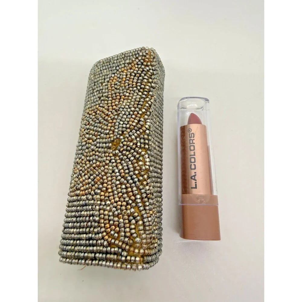 Vintage Beaded Lipstick Case Handmade Purse Holder, L.A. Colors Smitten Lipstick